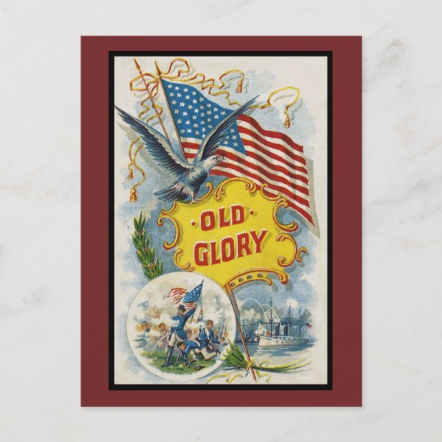 Vintage Old Glory Amerika  Vykort (Framsida)
