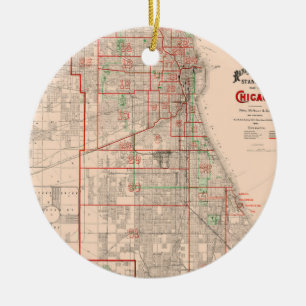 Vintage Old Karta of Chicago - 1893 Julgransprydnad Keramik