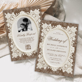 Vintage Old Money Brun Elfenbensspets Bröllop Inbjudningar