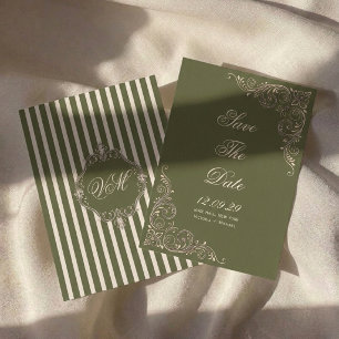 Vintage Old Money Olivgrön Chic Bröllop Spara Datumet