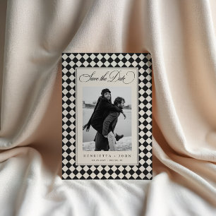 Vintage Old Money Preppy Rutigt 2 Foto Bröllop Spara Datumet