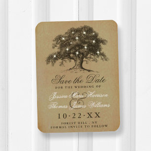 Vintage Old Oak Träd Bröllop spara datum Magnet