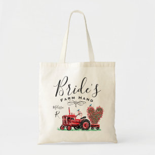 Vintage Old Red Tractor Heart Bride Farm Hand Tygkasse