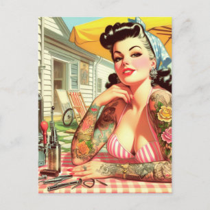 Vintage Old School Pin-up Vykort
