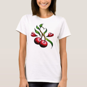 Vintage Old school Red Cherries Hearts Tatarot T-shirt