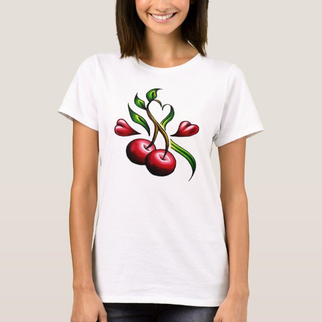 Vintage Old school Red Cherries Hearts Tattoo Tröja (Framsida)