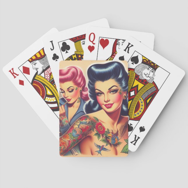 Vintage Old school Tattoo Girls Casinokort (Baksidan)