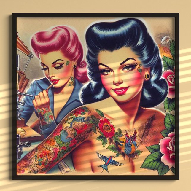 Vintage Old school Tattoo Girls Poster (Skapare uppladdad)