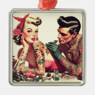 Vintage Old school Tattoo lite illustration Julgransprydnad Metall