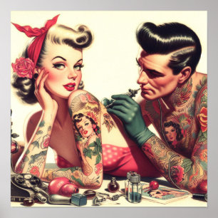 Vintage Old school Tattoo lite illustration Poster