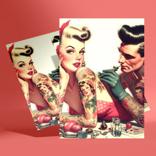 Vintage Old school Tattoo lite illustration Vykort