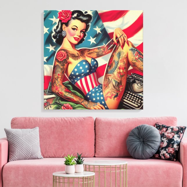 Vintage Old school Tattoo Pin Up Canvastryck (Insitu (Vardagsrum))