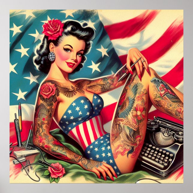 Vintage Old school Tattoo Pin Up Poster (Framsidan)