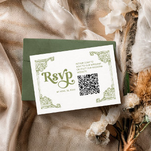 Vintage Oliv grönt Antique Ram Bröllop med QR OSA Kort