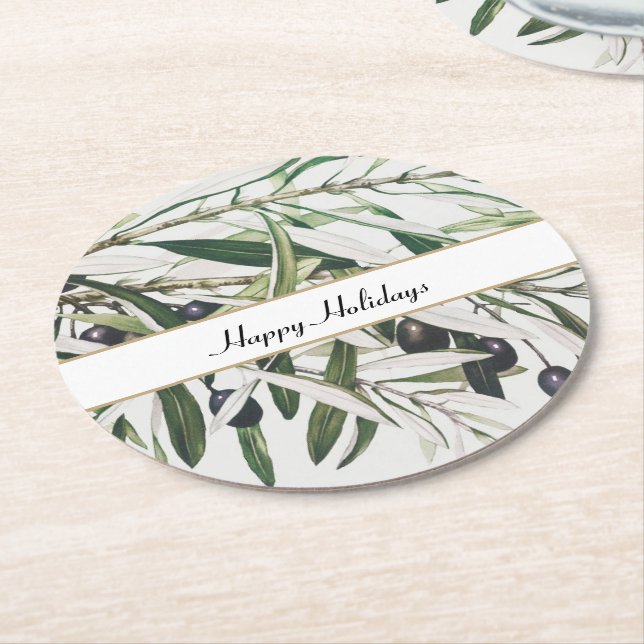 Vintage Olive Gren Glad helg Underlägg Papper Rund (Vinklad)