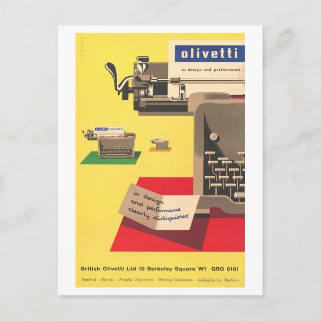 Vintage Olivetti skrivmaskinsreklam Vykort (Framsida)