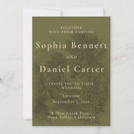 Vintage Olivgrön Bröllop Inbjudningar