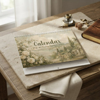 Vintage oljemålning gammal penning trädgårdsfamilj kalender