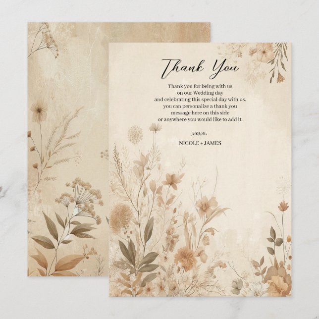 Vintage Ömtålig Blommig Botanisk Boho Bröllop Inbjudningar (Fram/baksida)