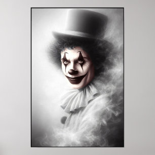 Vintage ondskefull clown i topp hatt poster