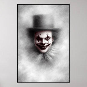 Vintage ondskefull clown i topp hatt poster