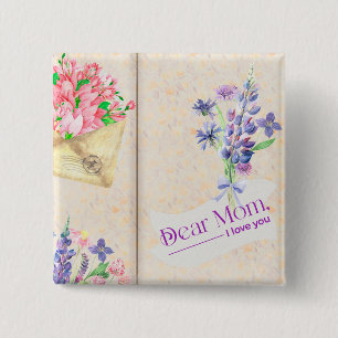 Vintage Open Bok Stil Art med Blommigt Mamma Knapp