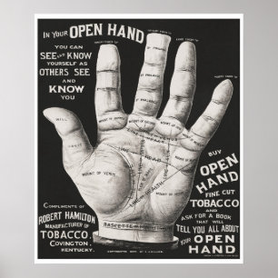 Vintage Open Hand Palmistry Print Advertisation Poster