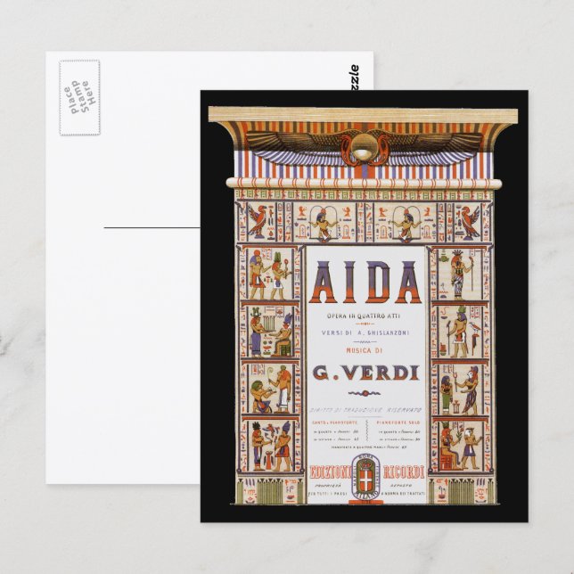 Vintage operamusik, egyptisk Aida av Verdi Vykort (Fram/baksida)