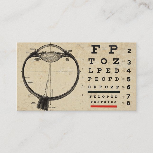 Vintage Ophthamolog Affärskort Öga-diagram Visitkort (Framsida)