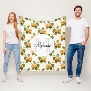 Vintage Orange Apricot Watercolor Mönster Monogram Fleecefilt