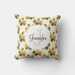 Vintage Orange Apricot Watercolor Mönster Monogram Kudde