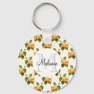 Vintage Orange Apricot Watercolor Mönster Monogram Nyckelring