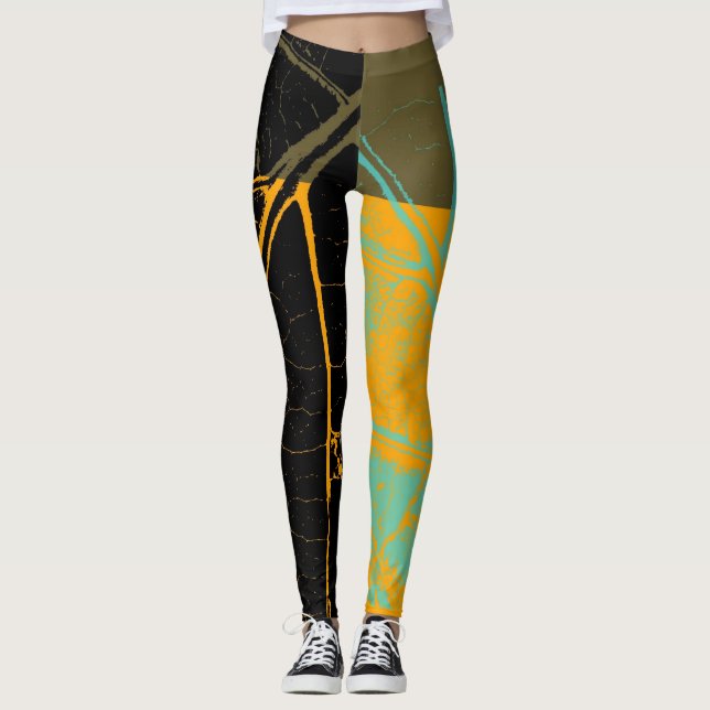 Vintage Orange Black Löv Leggings (Framsida)