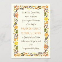 Vintage orange blommigt gult gräns moderna bröllop