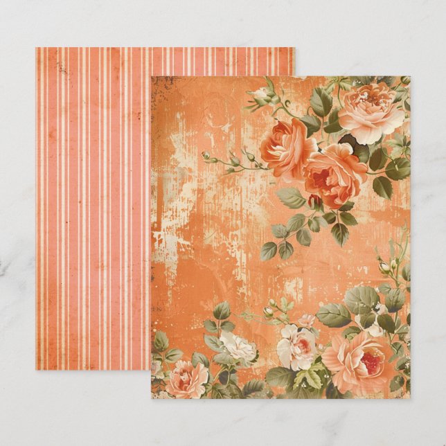 Vintage Orange Blommigt stripe Journal Lakan (Fram/baksida)