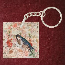 Vintage Orange Blue Blommigt Bird Musical Ephemera
