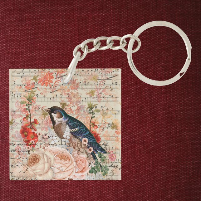 Vintage Orange Blue Blommigt Bird Musical Ephemera (Skapare uppladdad)