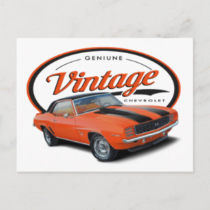 Vintage Orange Camaro Vykort