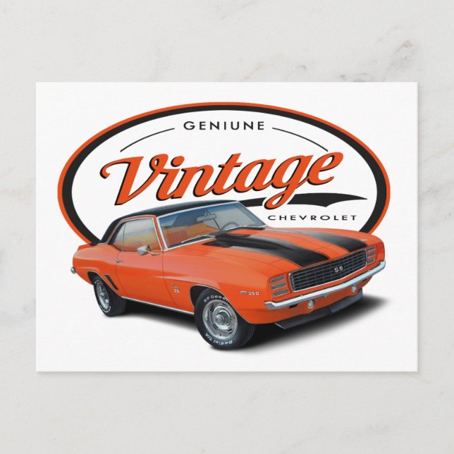 Vintage Orange Camaro Vykort (Framsida)