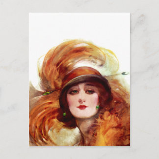 Vintage orange damhatt mode vykort