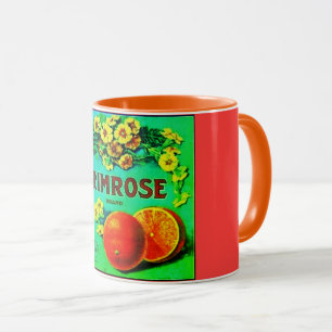 Vintage orange frukt annons etikett grönt röd mugg