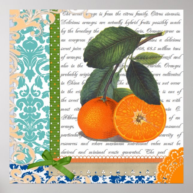 Vintage Orange Fruktkökskonst Poster (Framsidan)