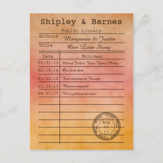 Vintage Orange Guld Bibliotekskort Spara Datumet Meddelande Vykort