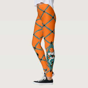 Vintage Orange Halloween Argyle Jesters Leggings