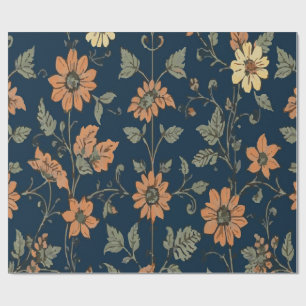 Vintage orange och gul blomsterdesign på mörk bakg presentpapper