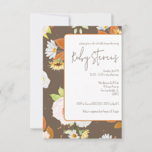 Vintage Orange och Möhippa för brun Blommigt Inbjudningar