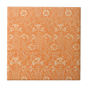 Vintage Orange och vit Blommigt Kakelplatta