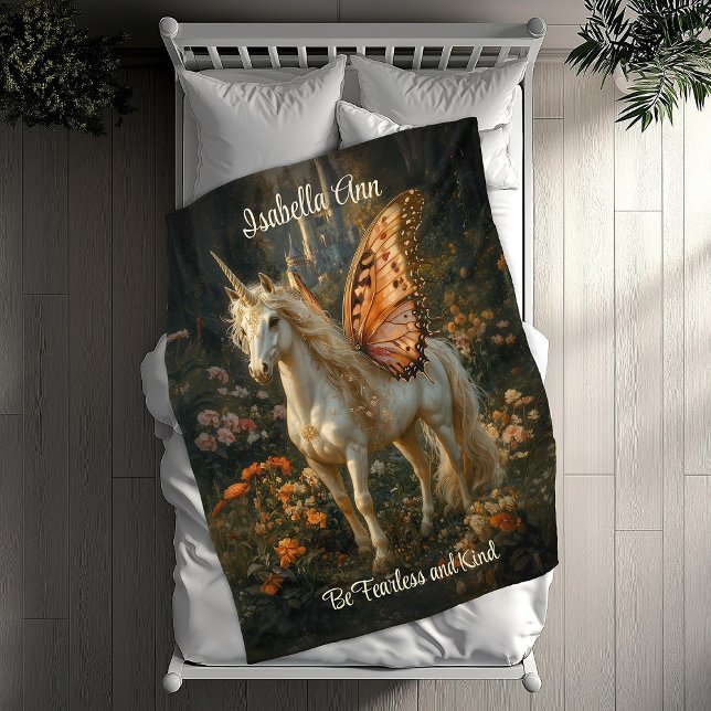 Vintage Orange och vit Fairytale Pegasus Fleecefilt (Skapare uppladdad)