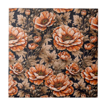 Vintage Orange Poppy Blommigt Black