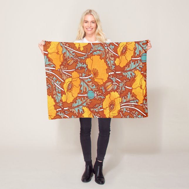 Vintage Orange Poppy Fleece Blanket (På plats)